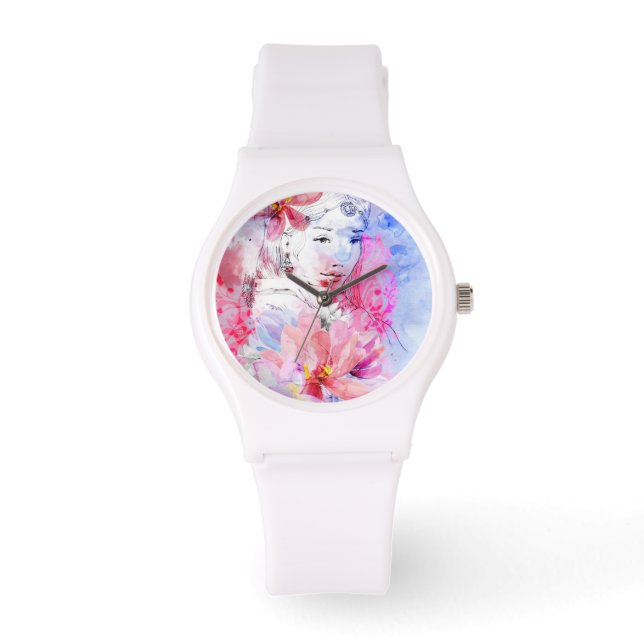 Mooie meid met bloemen. horloge (Voorkant)
