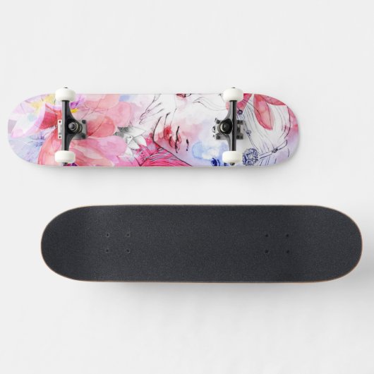 Mooie meid met bloemen. skateboard (Horizontaal)
