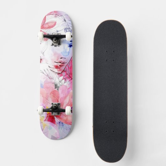 Mooie meid met bloemen. skateboard (Voorkant)