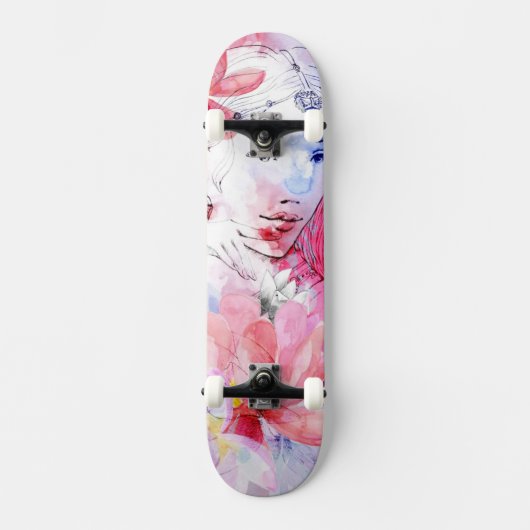 Mooie meid met bloemen. skateboard (Voorkant)