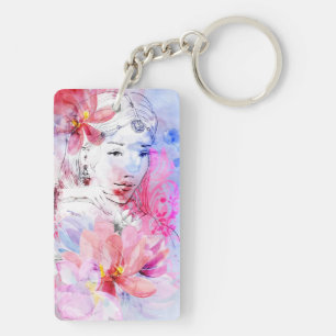 Mooie meid met bloemen. sleutelhanger