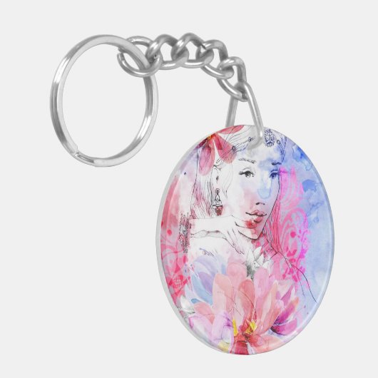 Mooie meid met bloemen. sleutelhanger (Voorkant Links)