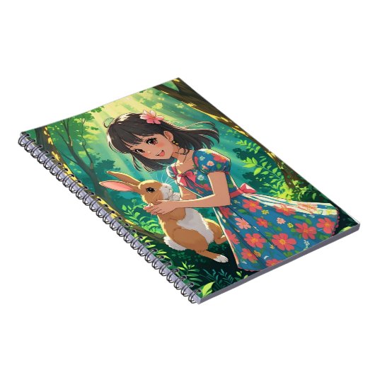 Mooie meid met haar konijn notitieboek (Rechterzijde)