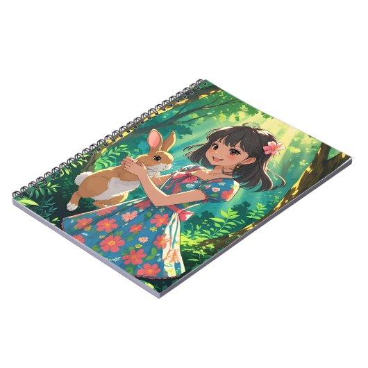 Mooie meid met haar konijn notitieboek (Linkerzijde)