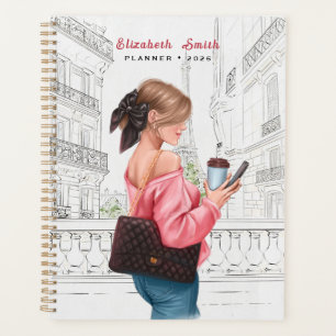 Mooie meid met koffie in Parijs Planner