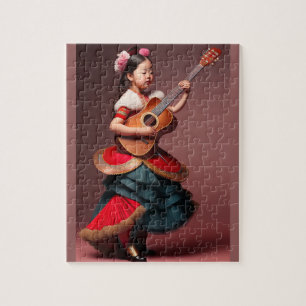 Mooie Meisje dat Gitaar Speelt Legpuzzel