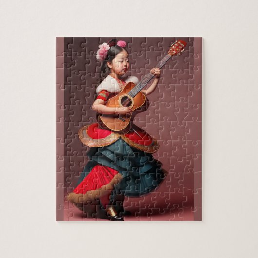 Mooie Meisje dat Gitaar Speelt Legpuzzel (Verticaal)