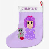 Mooie meisje en kat grote kerstsok (Achterkant)