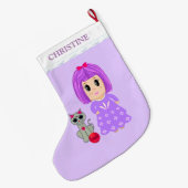 Mooie meisje en kat grote kerstsok (Achterkant (Hangend))
