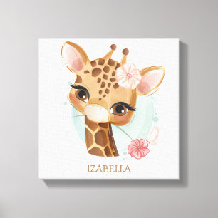 mooie meisje giraffe baby nursery canvas afdruk