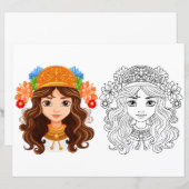Mooie meisje kleurplaat (Voorkant / Achterkant)