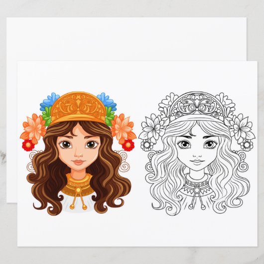 Mooie meisje kleurplaat (Voorkant / Achterkant)