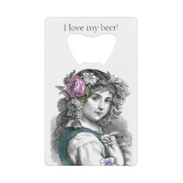 Mooie Meisje met Bloemen in Haar Voeg Je Naam Toe Creditkaart Flessenopener