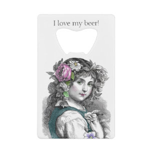 Mooie Meisje met Bloemen in Haar Voeg Je Naam Toe Creditkaart Flessenopener