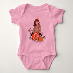 Mooie Meisje met Bruin Haar Kleurt Pompoenen Romper