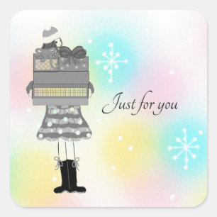 Mooie Meisje Met Kerstpakketten Vierkante Sticker