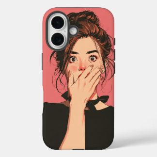 Mooie meisje schokuitdrukking cartoon telefoonhoes iPhone 16 hoesje