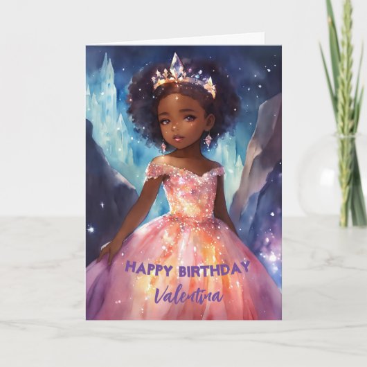 Mooie meisje volledige jurk prinses verjaardag kaart (Voorkant)