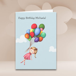 Mooie meisjes ballonnen kinderverjaardag kaart