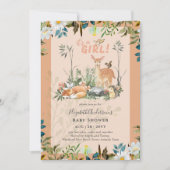 Mooie MEISJES Bos Herten Baby Shower Koraal Kaart (Voorkant)