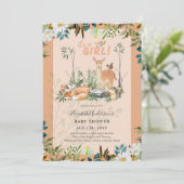 Mooie MEISJES Bos Herten Baby Shower Koraal Kaart (Staand voorkant)