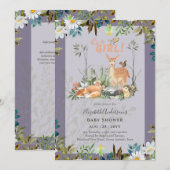 Mooie MEISJES Bosherten Baby Shower Lila Uitnodigi Kaart (Voorkant / Achterkant)