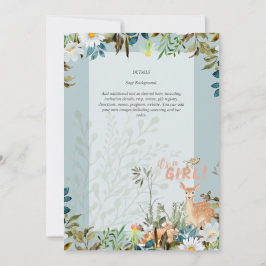 Mooie MEISJES Bosherten Baby Shower Salie Invi Kaart (Achterkant)