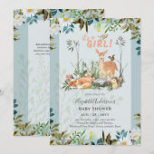 Mooie MEISJES Bosherten Baby Shower Salie Invi Kaart (Voorkant / Achterkant)