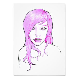 Mooie meisjes Cartoon portret Roze haar Schattig g Foto Afdruk