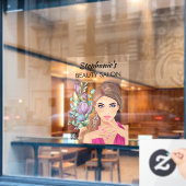Mooie meisjes- en bloemenschoonheidssalon met QR-c Raamsticker (Cafe Raam)