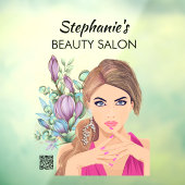 Mooie meisjes- en bloemenschoonheidssalon met QR-c Raamsticker (Vel 3)