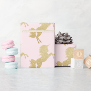 Mooie meisjes goudglitter unicorn cadeaupapier