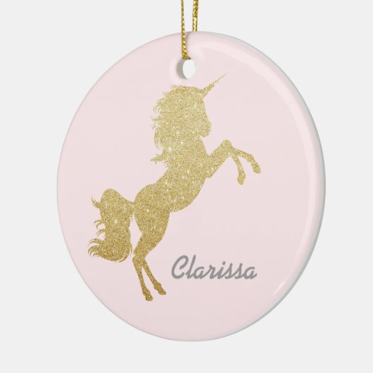 Mooie meisjes goudglitter unicorn keramisch ornament (Links)