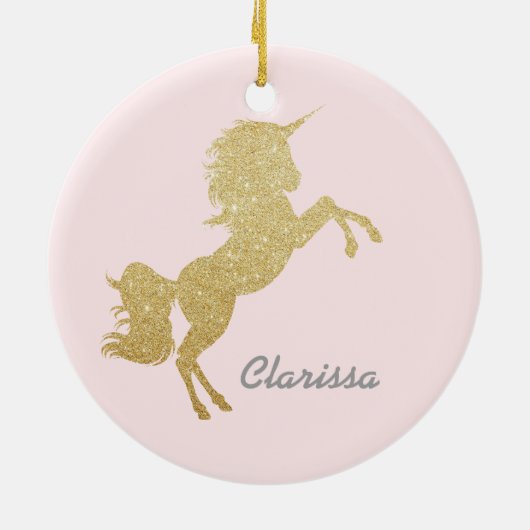 Mooie meisjes goudglitter unicorn keramisch ornament (Achterkant)