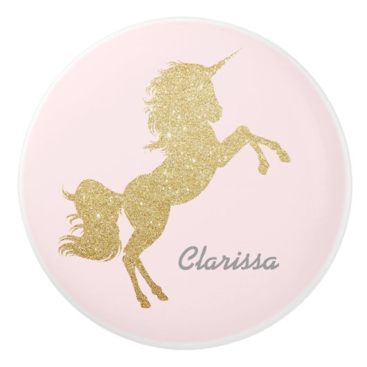 Mooie meisjes goudglitter unicorn keramische knop (Voorkant)