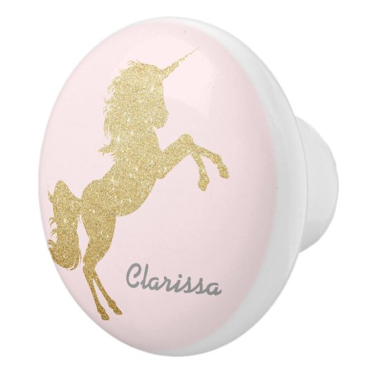 Mooie meisjes goudglitter unicorn keramische knop (Rechts)