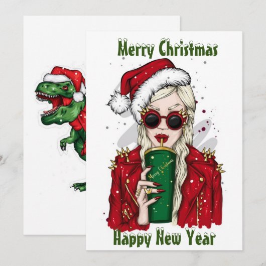 Mooie meisjes kerstkaart met platte ontwerp (Voorkant / Achterkant)