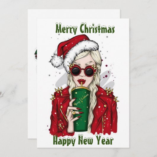 Mooie meisjes kerstkaart met vlak ontwerp (Voorkant / Achterkant)