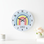 Mooie Meisjes Kleurrijke Regenboog Cartoon en Naam Grote Klok (Huis)