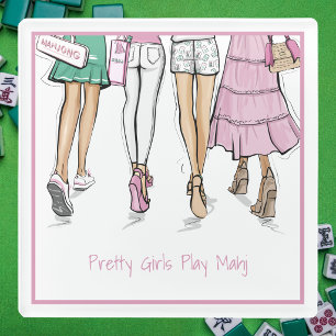 Mooie Meisjes Spelen Mahj Preppy Mahjong Glazen Onderzetter