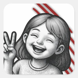 Mooie meisjes vredesteken sticker – Zwart en wit I