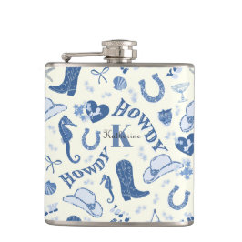 Mooie meisjesachtige cowgirl naam monogram met kus heupfles