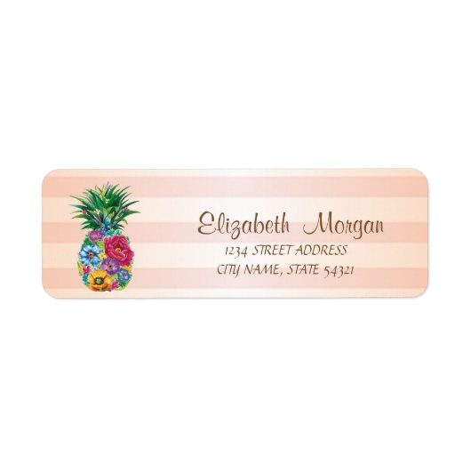 Mooie meisjesachtige gestreepte bloemige ananas etiket (Voorkant)