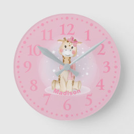 Mooie meisjesachtige giraffe roze ronde klok