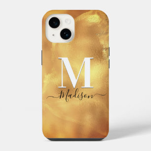 Mooie meisjesachtige gouden marmeren kunst monogra iPhone 14 hoesje
