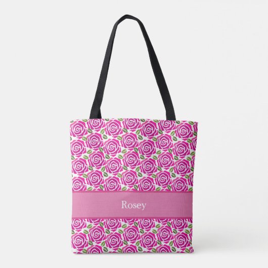 Mooie Meisjesachtige Heet Roze Magenta Rozen Aange Tote Bag (Achterkant)