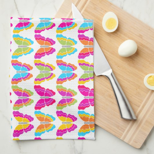 Mooie Meisjesachtige Meerkleurige Regenboog Vlinde Theedoek (Quarter Fold)