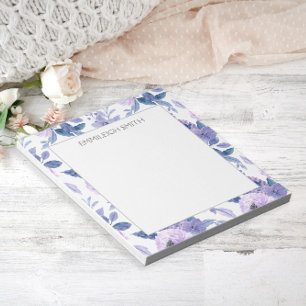 Mooie Meisjesachtige Paarse Waterverf Bloemen Blad Notitieblok