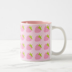 Mooie Meisjesachtige Roze Aardbei Patroon Tweekleurige Koffiemok