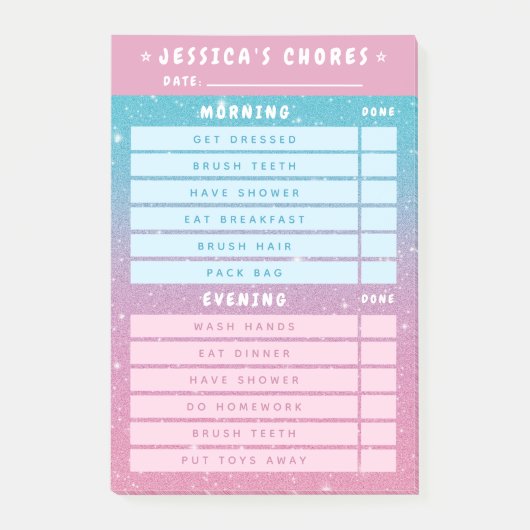 Mooie Meisjesachtige Roze Blauwe Glitters Kinderen Post-it® Notes (Voorkant)